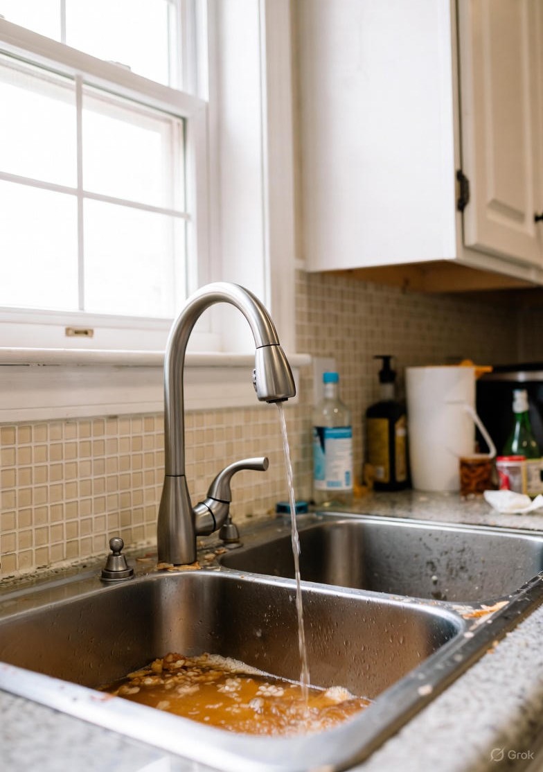 imagem ilustrativa representando pia da cozinha entupida