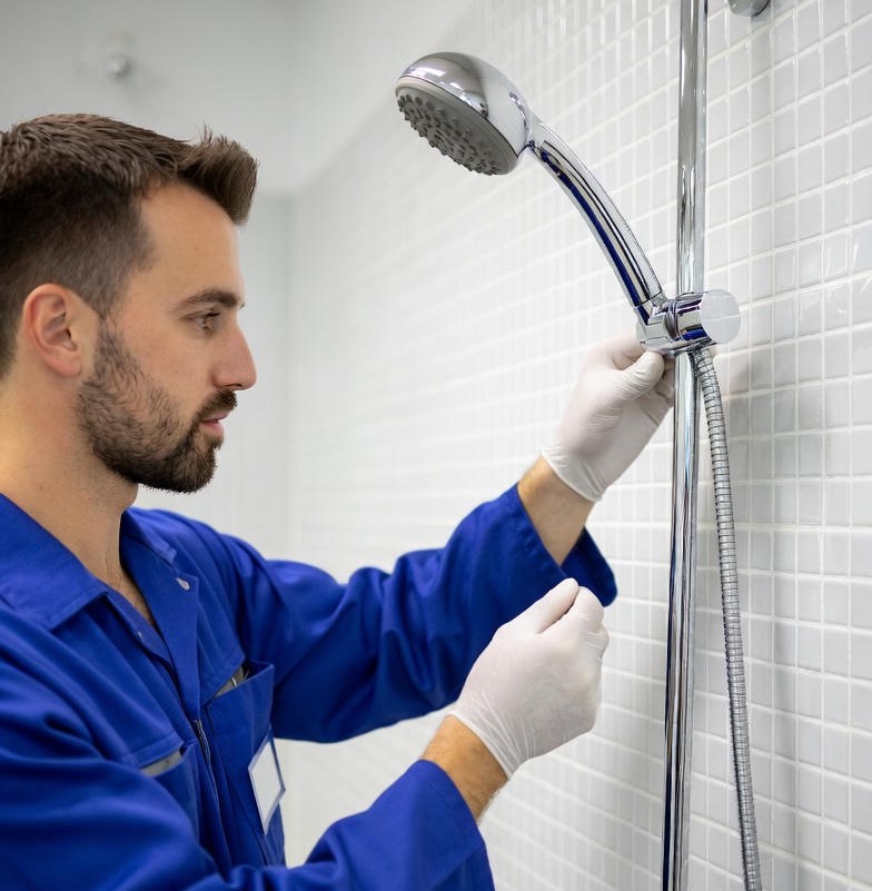 Prestador de serviço Marido de aluguel trocando um chuveiro